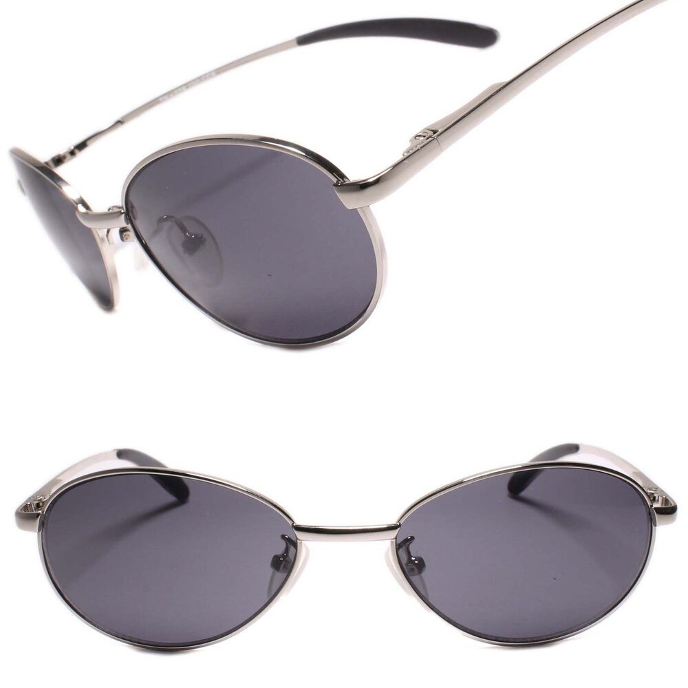 Men's Genuine Vintage 70s 80s Deadstock Sporty Wrap Oval Sunglasses Silver Frame